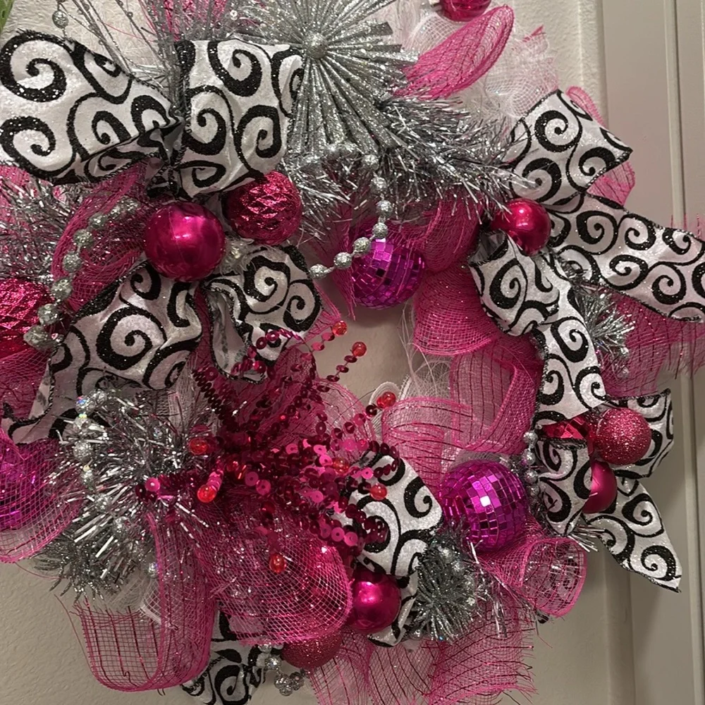 Valentines Day Wreath Hand Crafted Stunning Pink Silver Custom Floral Final Sale